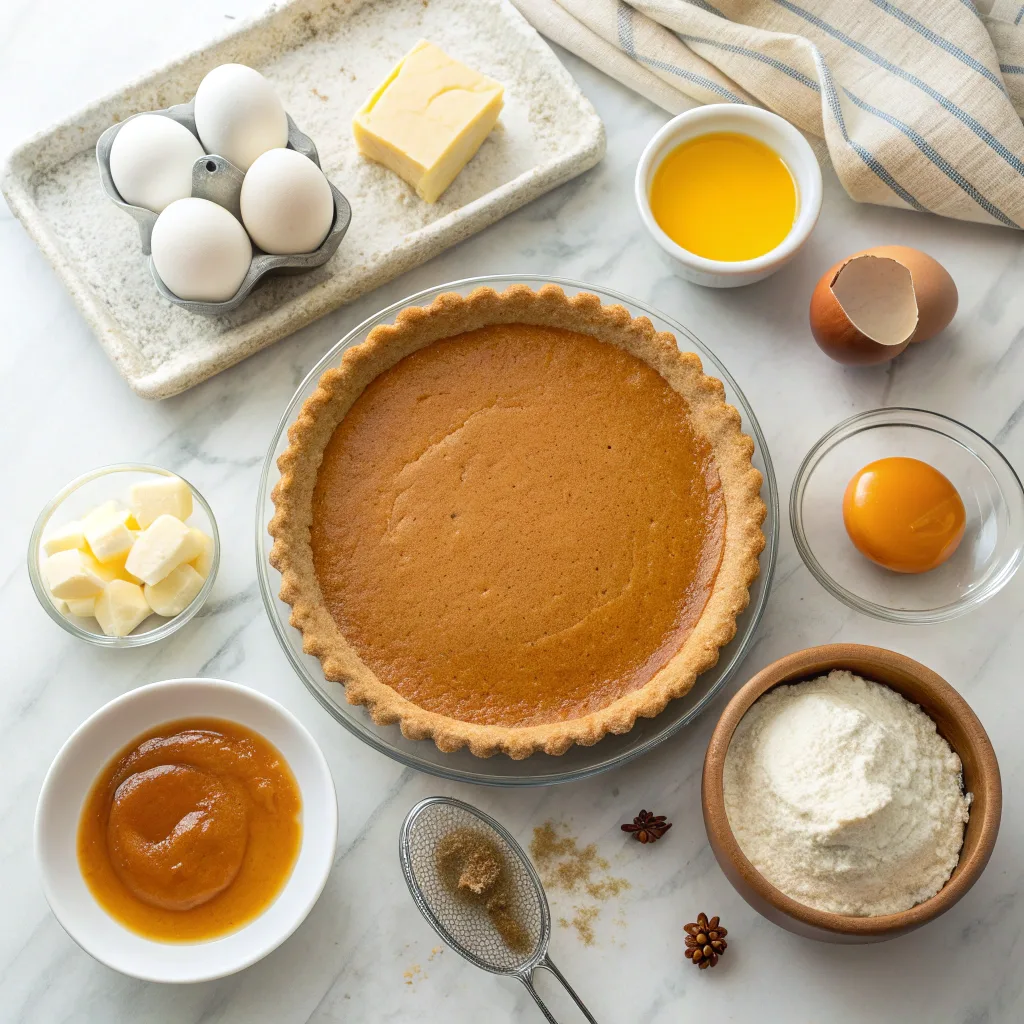 Burnt Honey Pie Recipe Easy for Family-Friendly Desserts 9 Ingredients for Burnt Honey Pie on marble counter