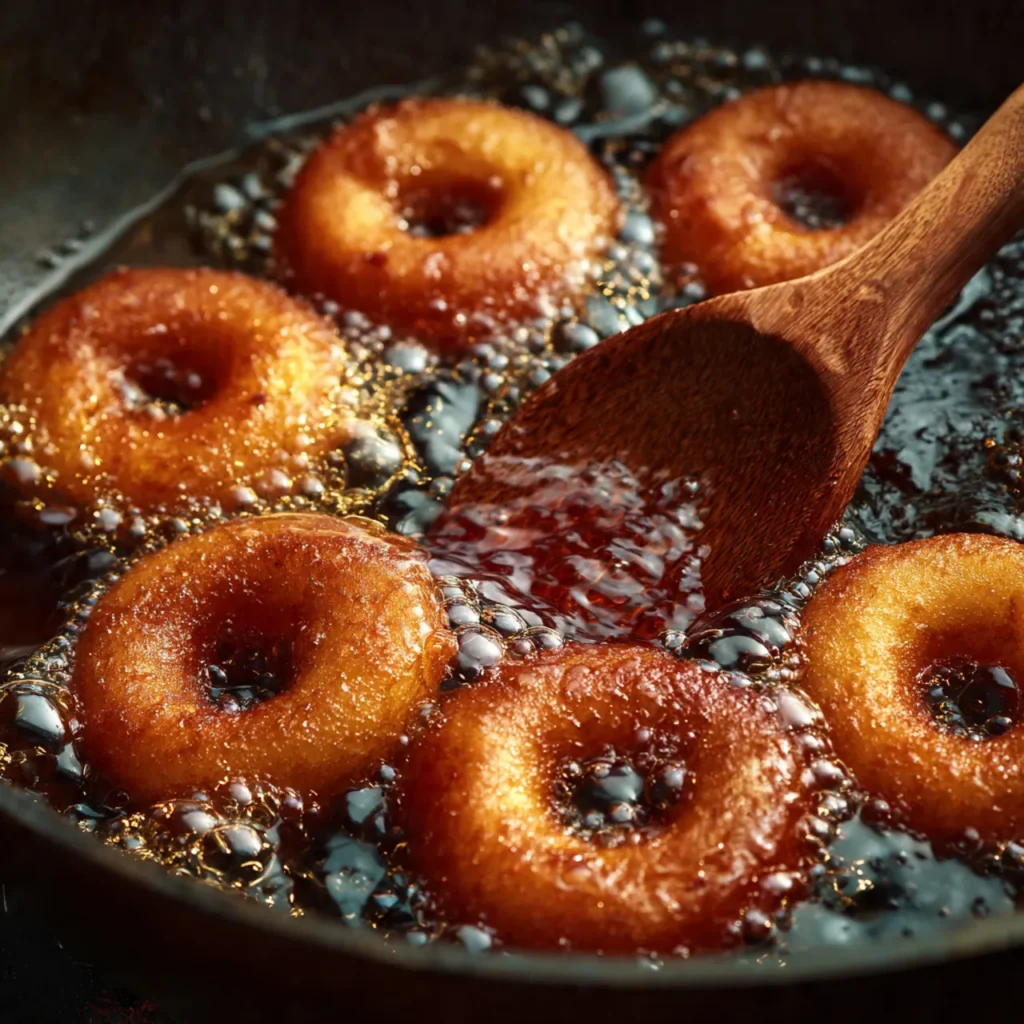 Cooking Korean Milk Cream Donuts in a pan