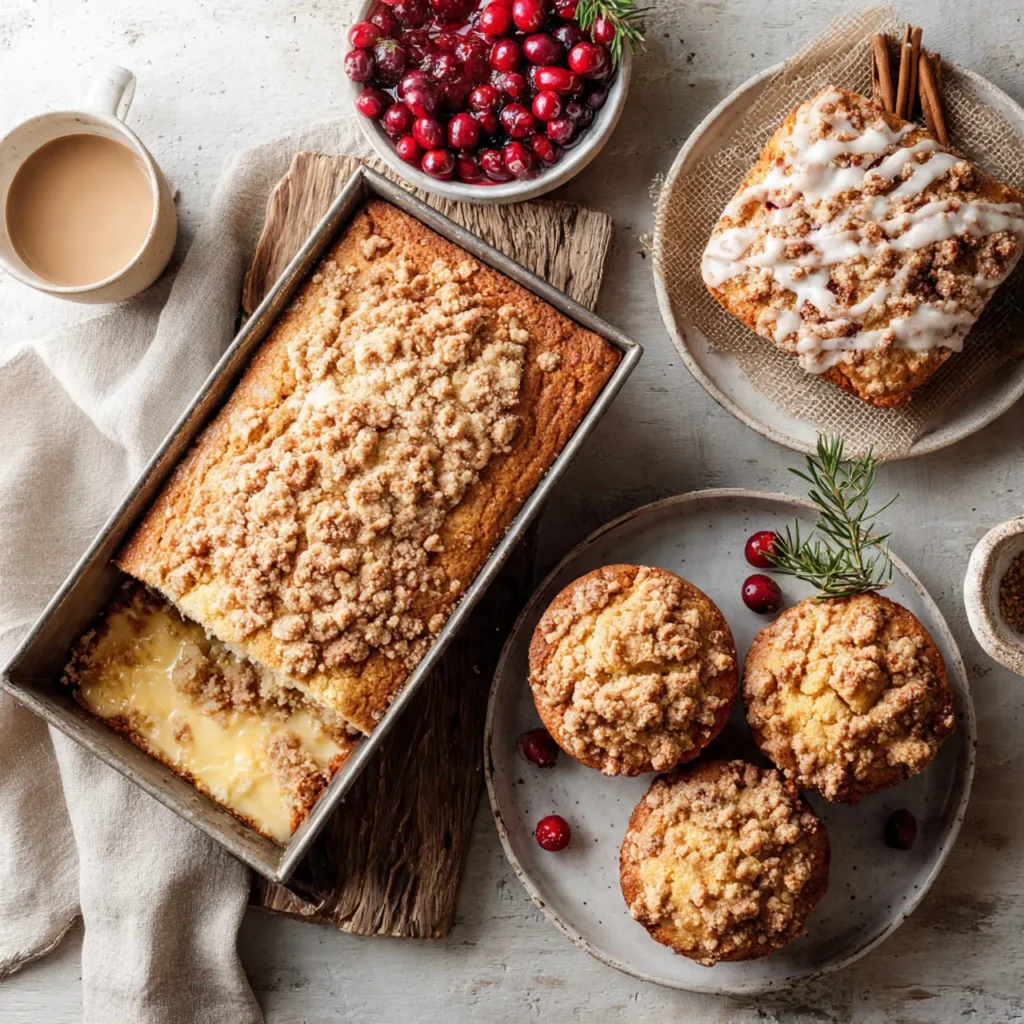 Four versions of eggnog coffee cake