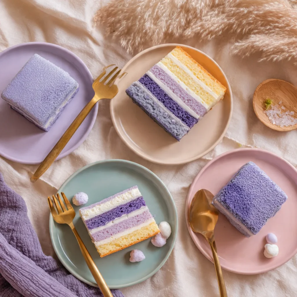 Mini variations of fluffy taro ube cloud cake