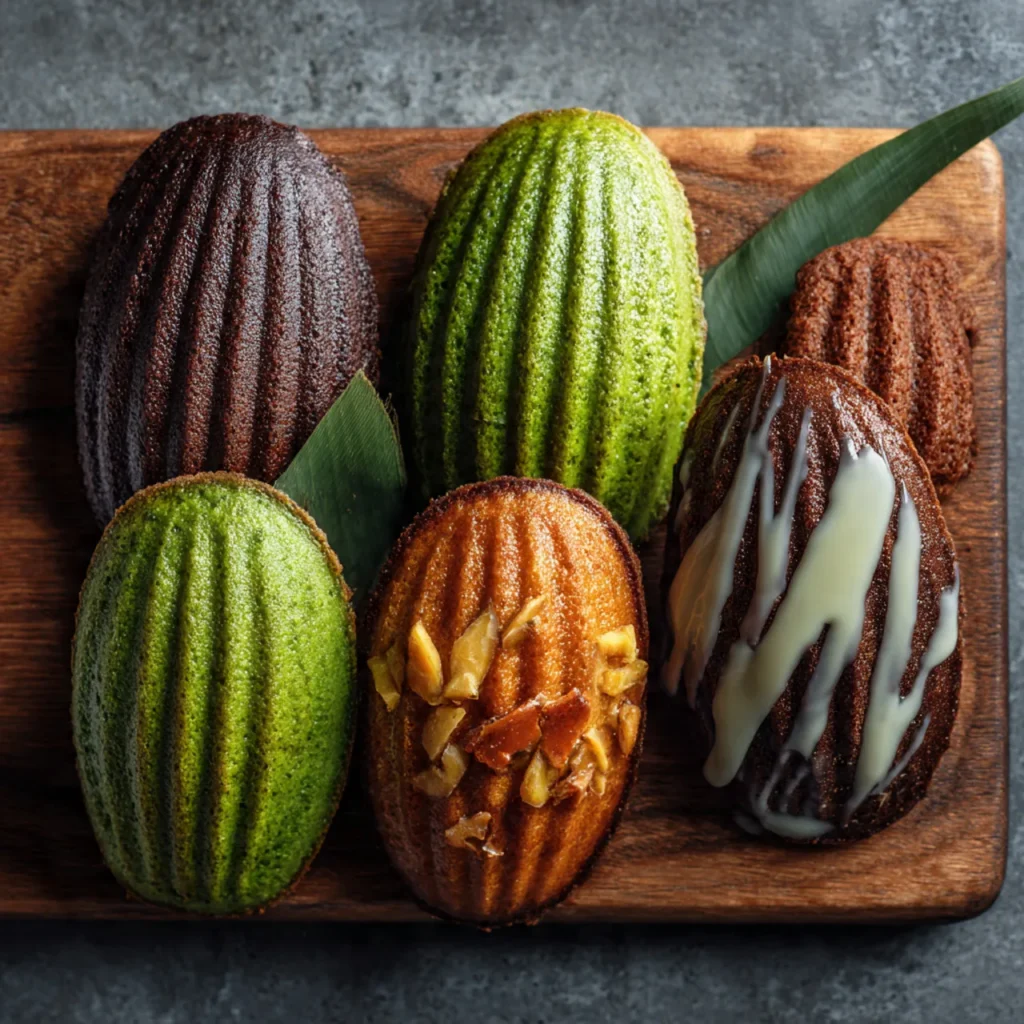 Close-up of pandan coconut madeleines in shell pan
