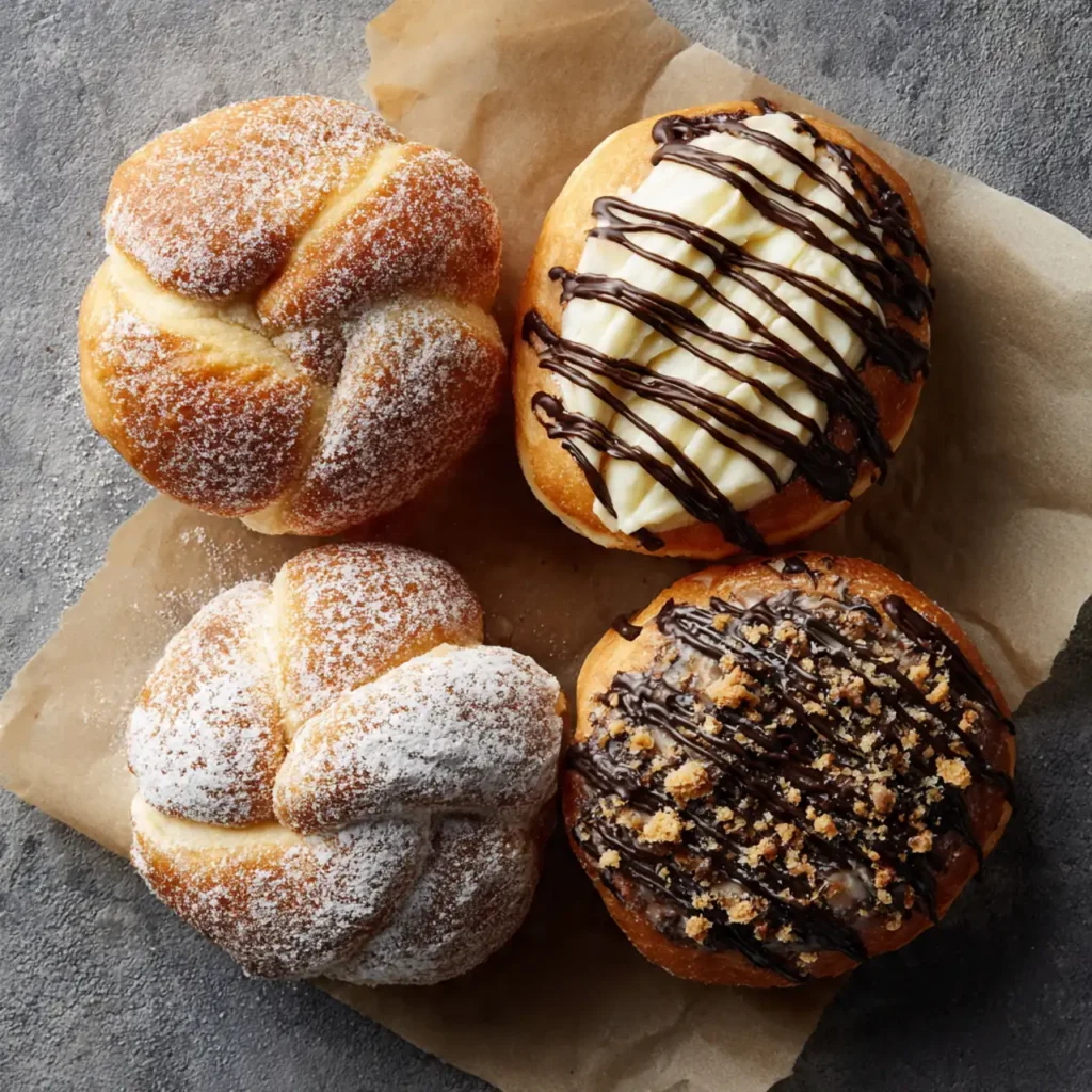 Four variations of Korean Milk Cream Donuts
