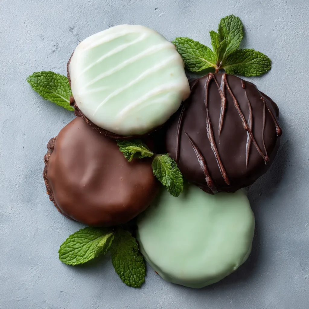 Variations of chocolate covered mint patties