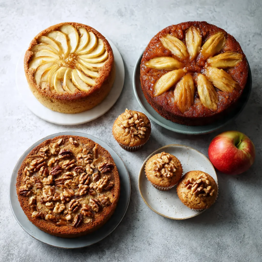 Four vegan apple cake variations