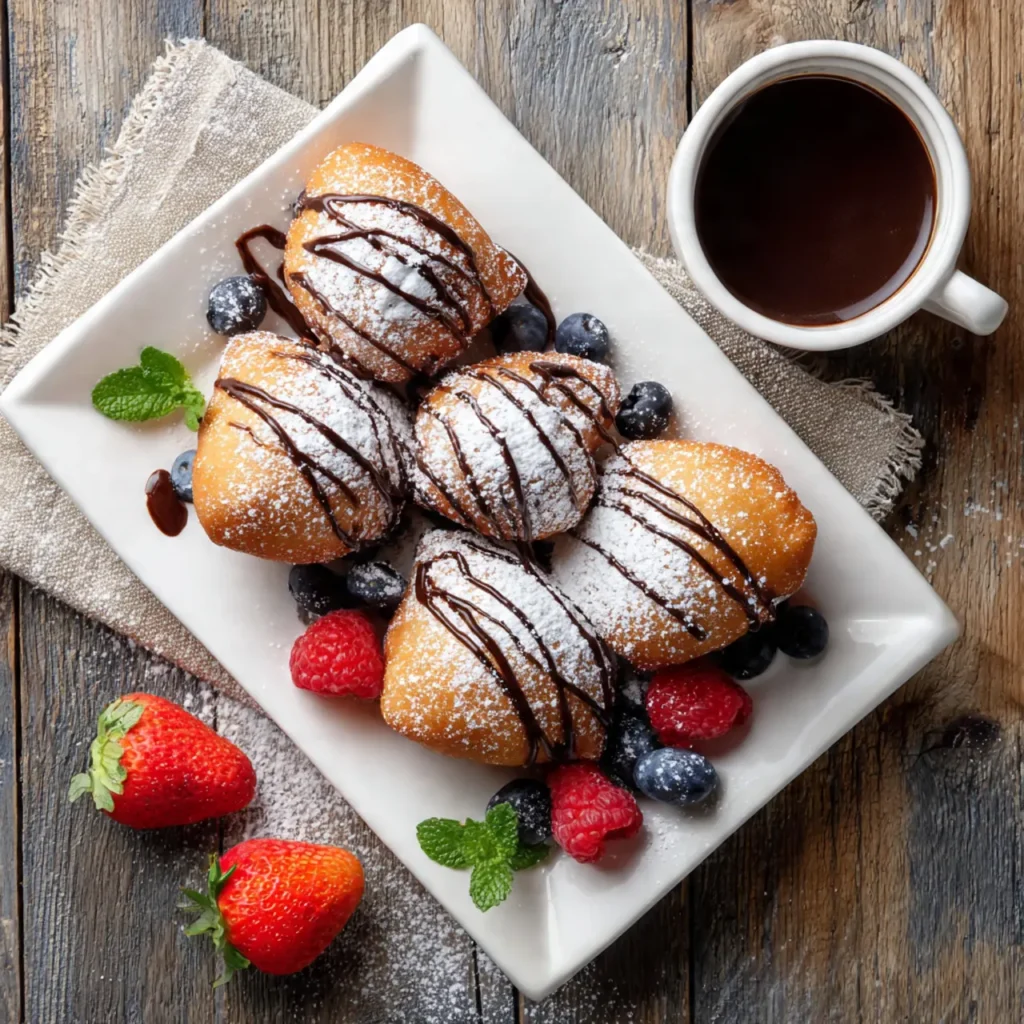 Served Vanilla French Beignets with powdered sugar