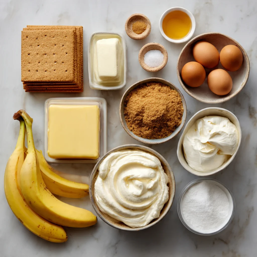 Ingredients for banana cream cheesecake