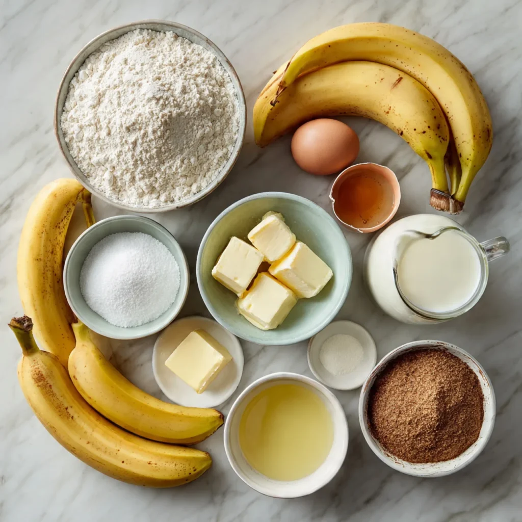 Ingredients for classic banana cake