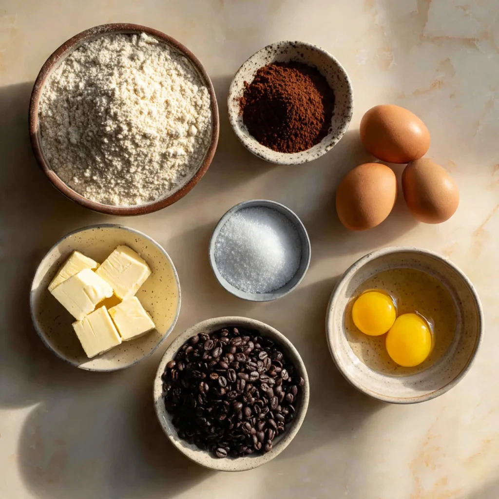 Ingredients for coffee bean cookies