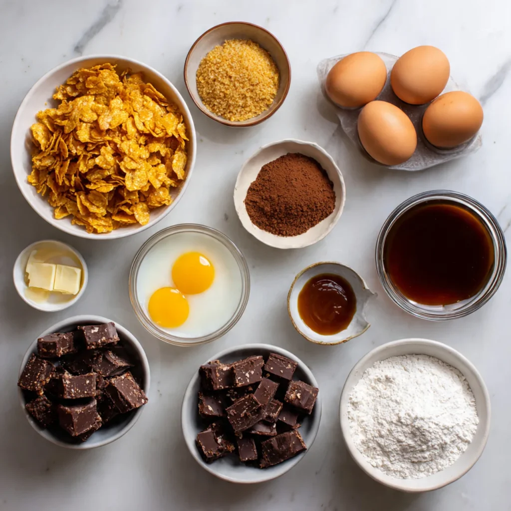 Ingredients for cornflake crust brownies laid out