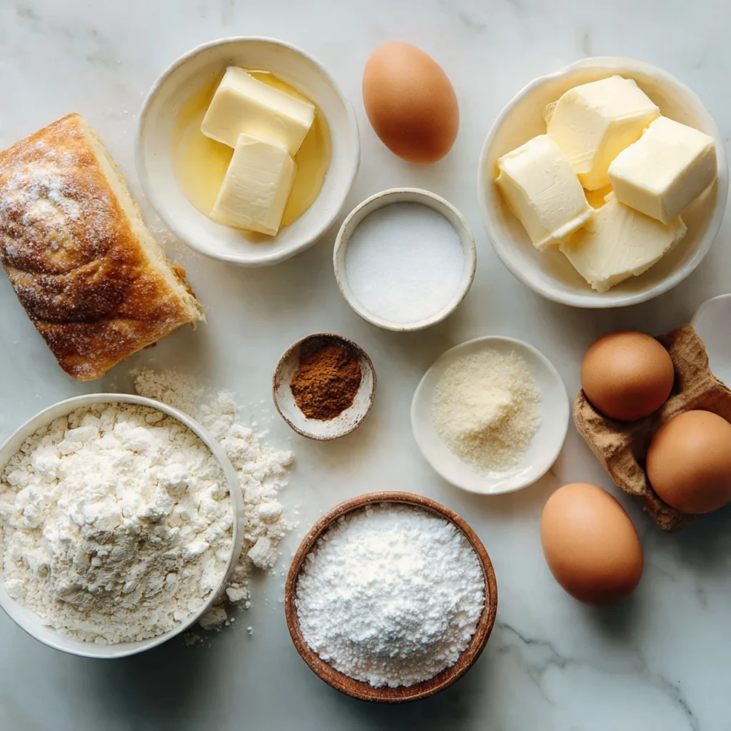 Eggnog Cream Puffs: Quick, Delicious, and Holiday-Ready 9 Ingredients for eggnog cream puffs laid out