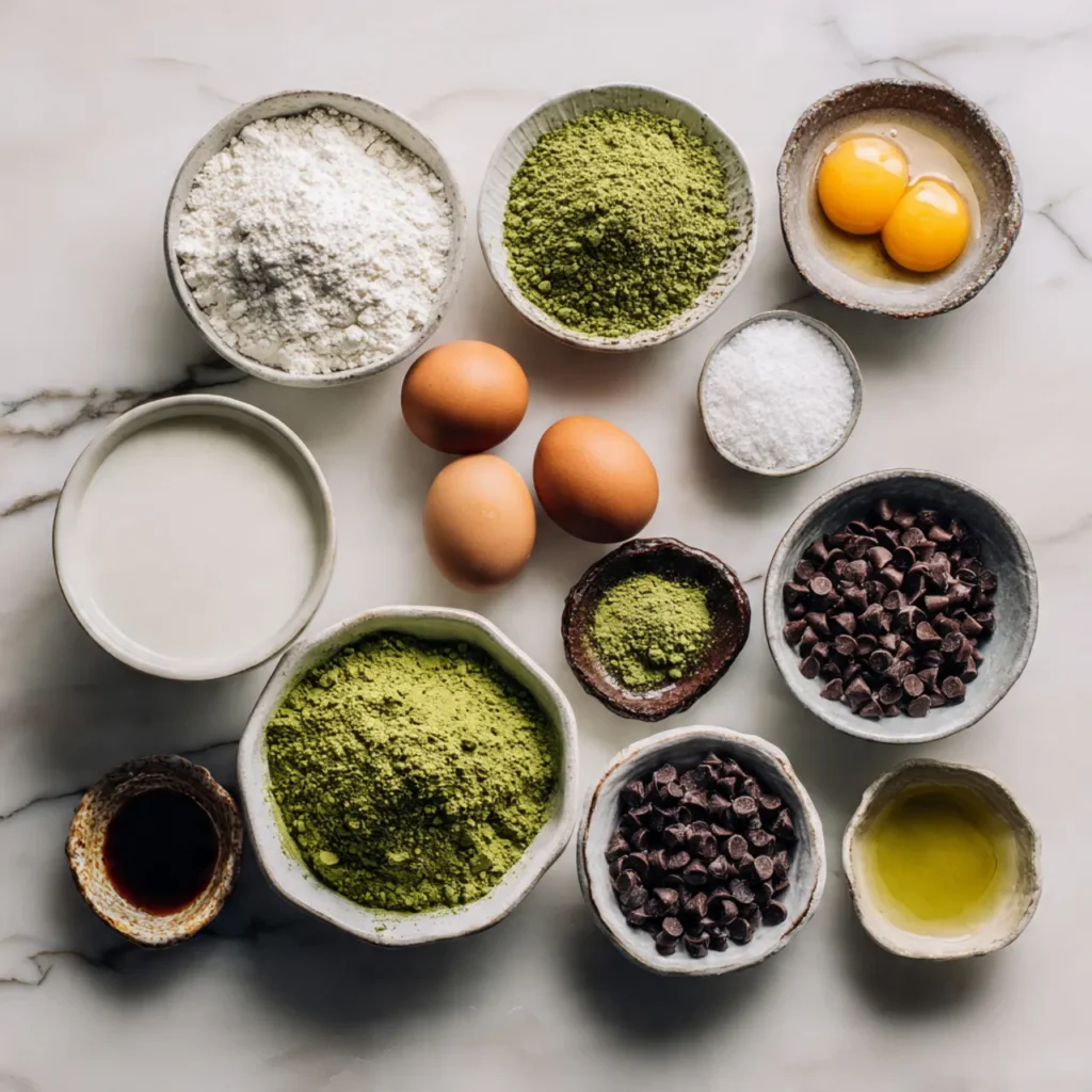 Ingredients for matcha mochi brownies