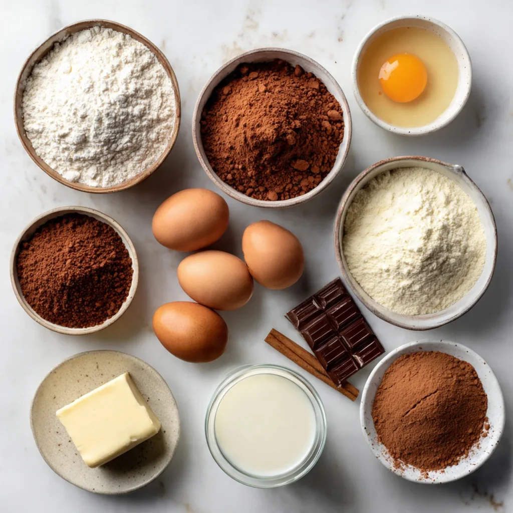 Ingredients for Mexican chocolate milk cake