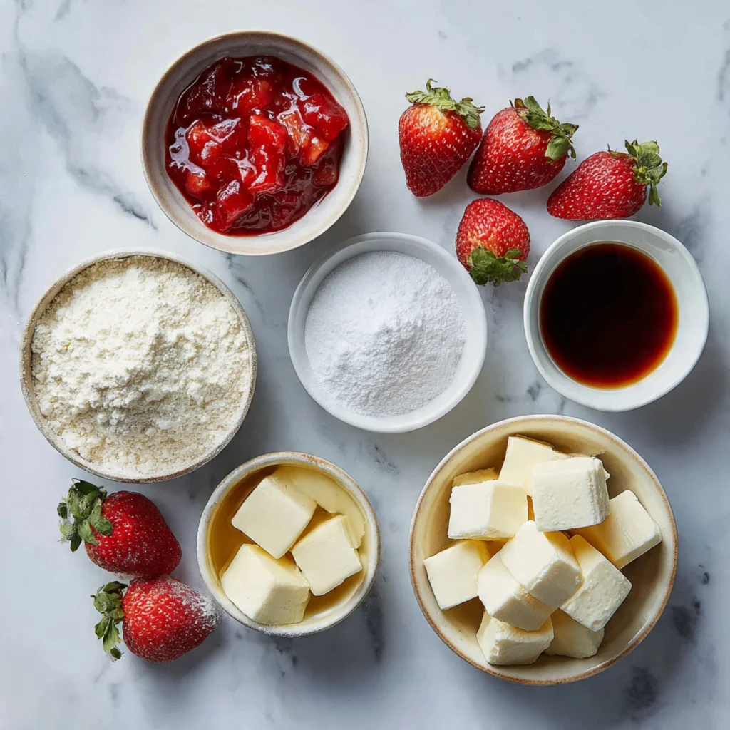 Ingredients for strawberry cheesecake dump cake
