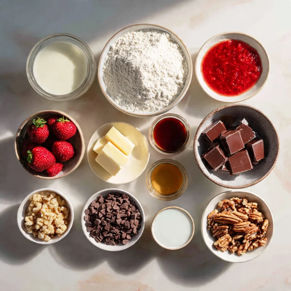 Ingredients for strawberry chocolate dump cake