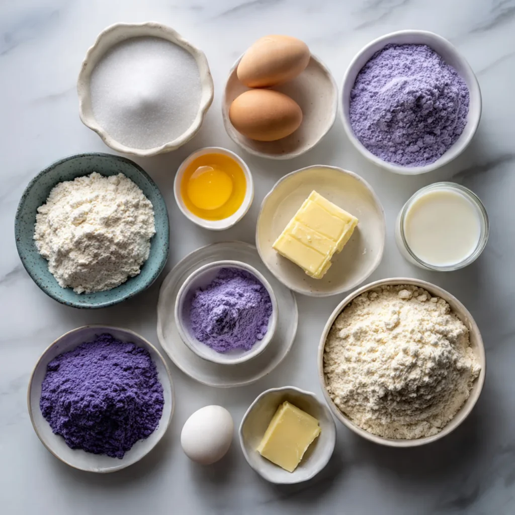 Ingredients for ube milk bread