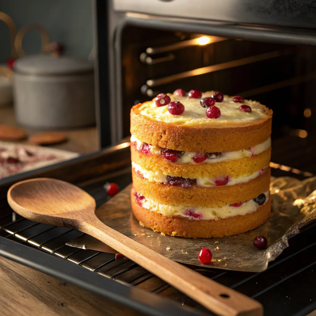 Cranberry Orange Layer Cake – Easy, Festive, and Delicious Dessert 10 Cranberry orange layer cake baking in oven