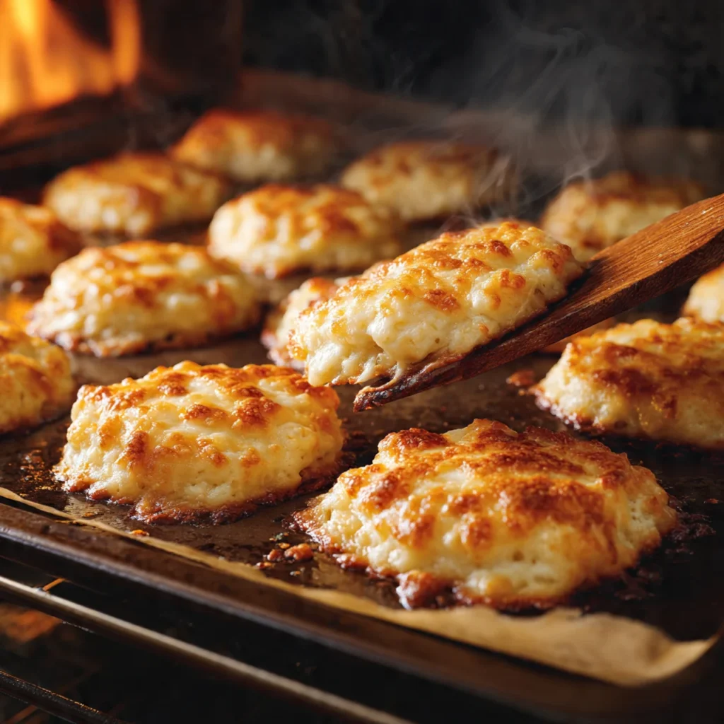 Cheesy cookies baking in oven
