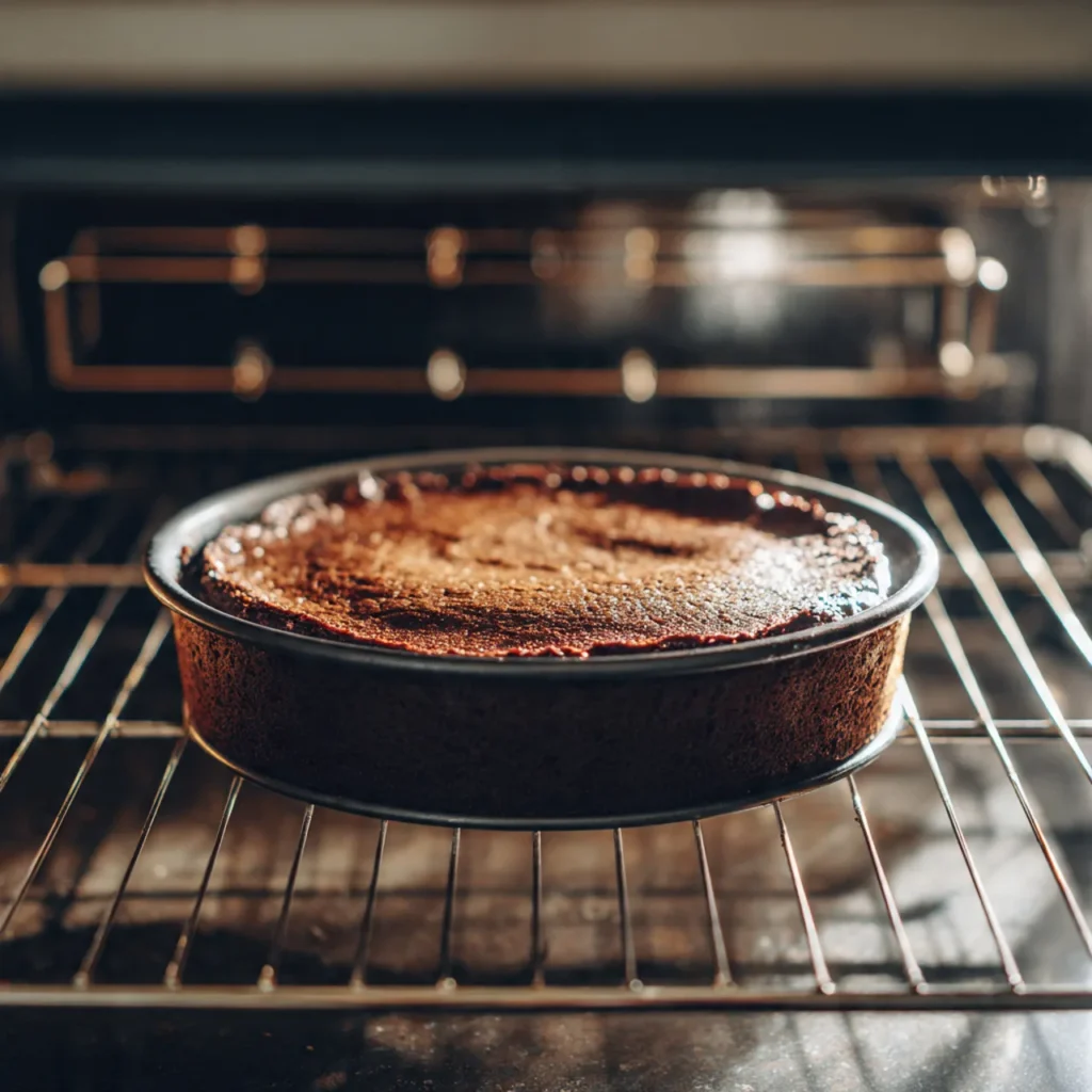 Vegan Flourless Chocolate Cake Recipe – Rich and Indulgent 10 Baking flourless chocolate cake in oven