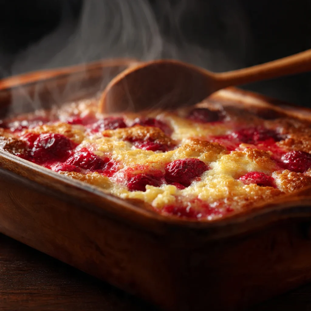 Lemon Raspberry Dump Cake – Bright, Fruity, and Effortless 10 Lemon raspberry dump cake baking in oven