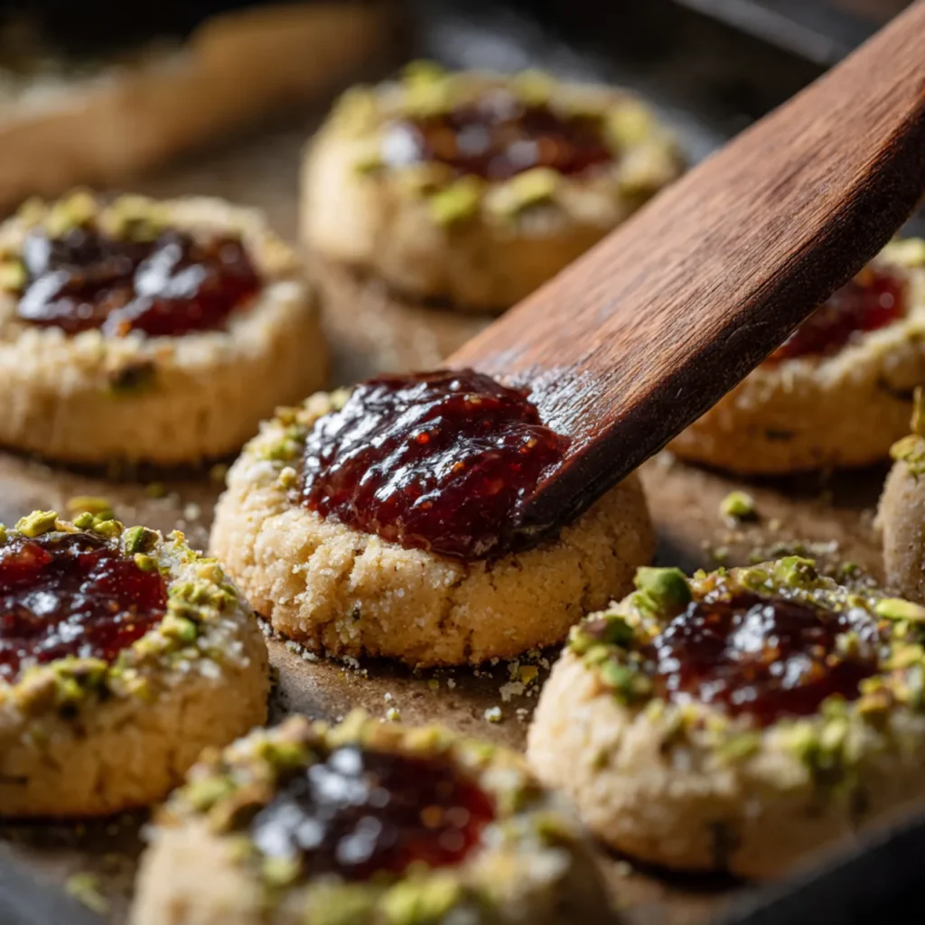 Pistachio Thumbprint Cookies Recipe – Easy Family-Friendly Baking 10 Pistachio thumbprint cookies baking in oven