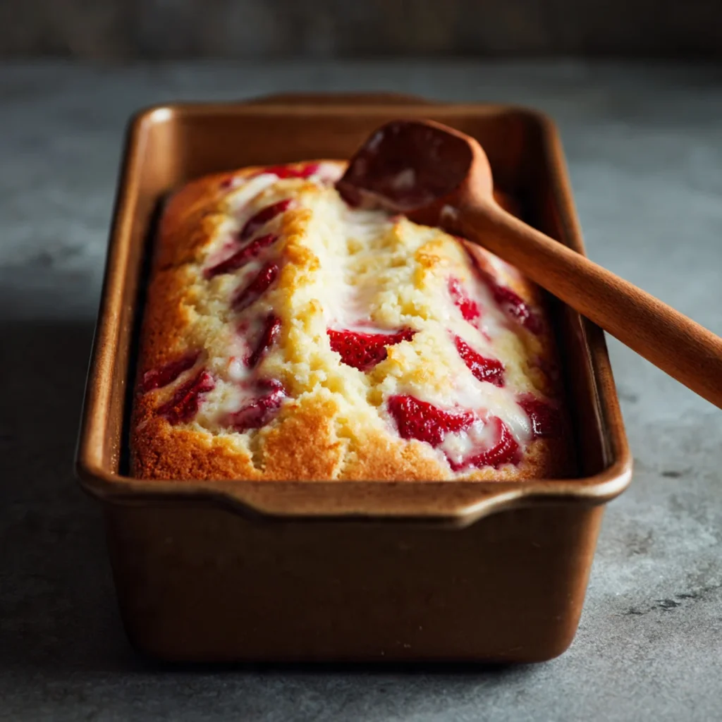 Baking strawberry milkshake pound cake in pan