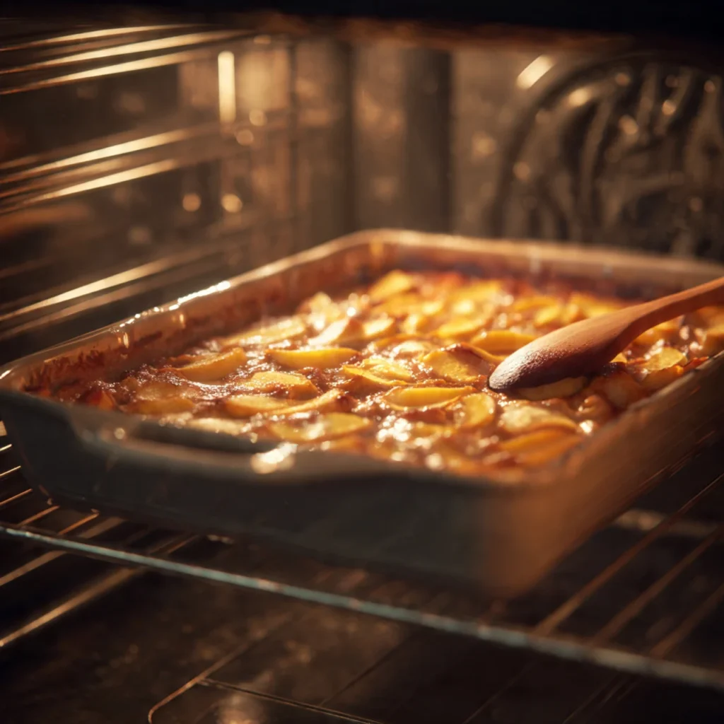 Baking vegan apple cake in the oven