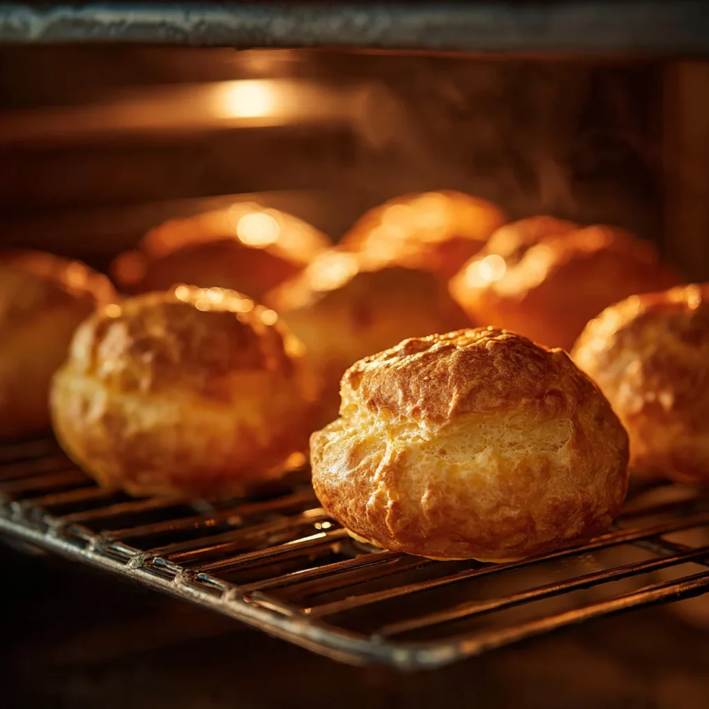 Eggnog Cream Puffs: Quick, Delicious, and Holiday-Ready 10 Eggnog cream puffs baking in oven