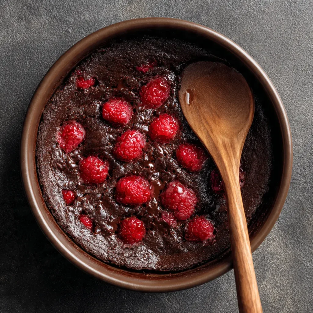 Baking flourless chocolate raspberry cake in oven