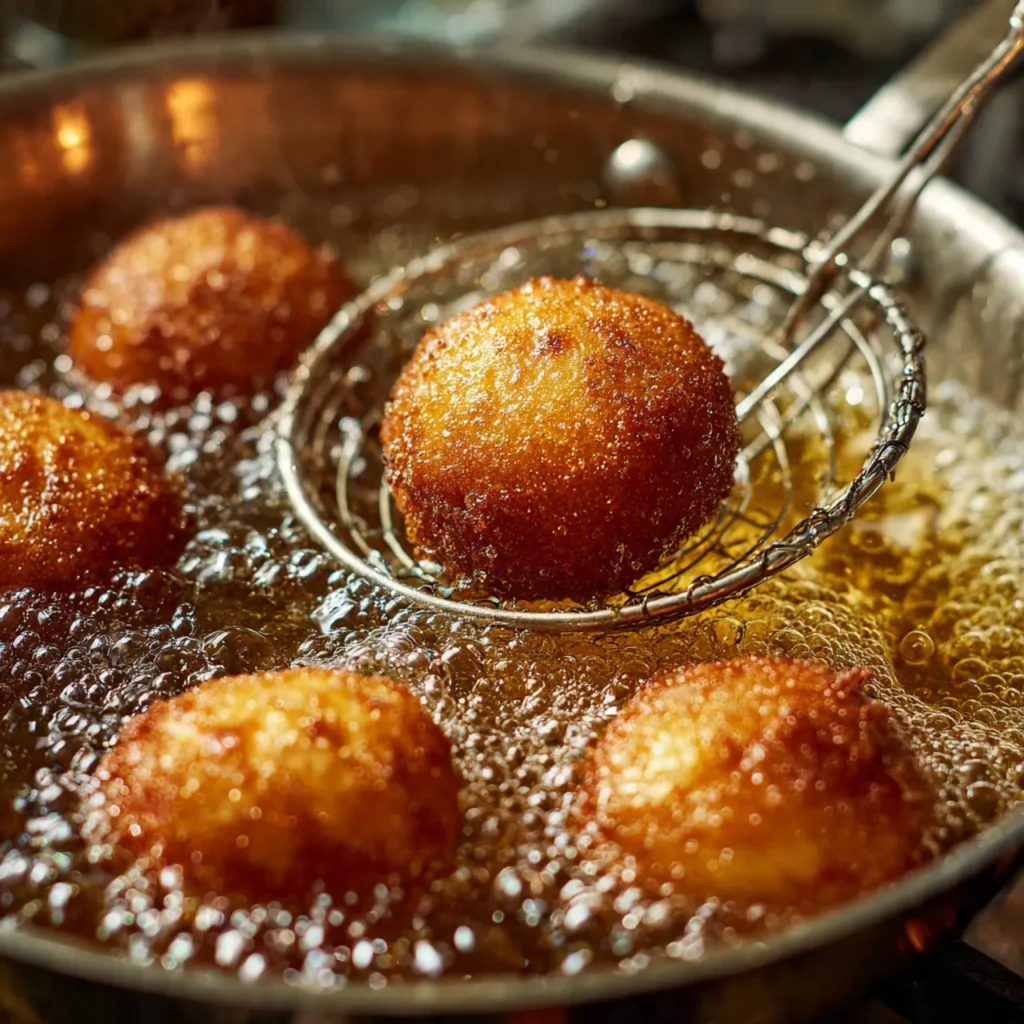 Frying Vanilla French Beignets in oil