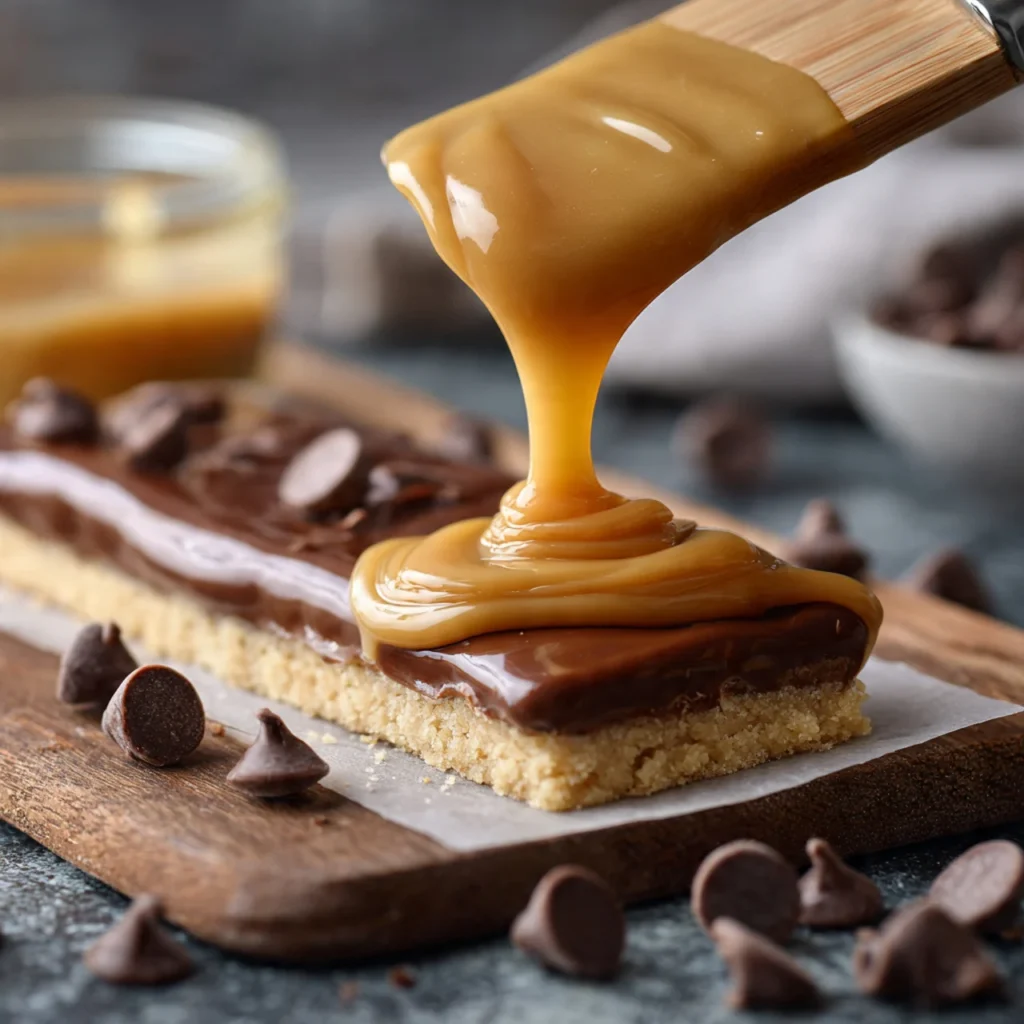 Cooking keto Twix bars in process