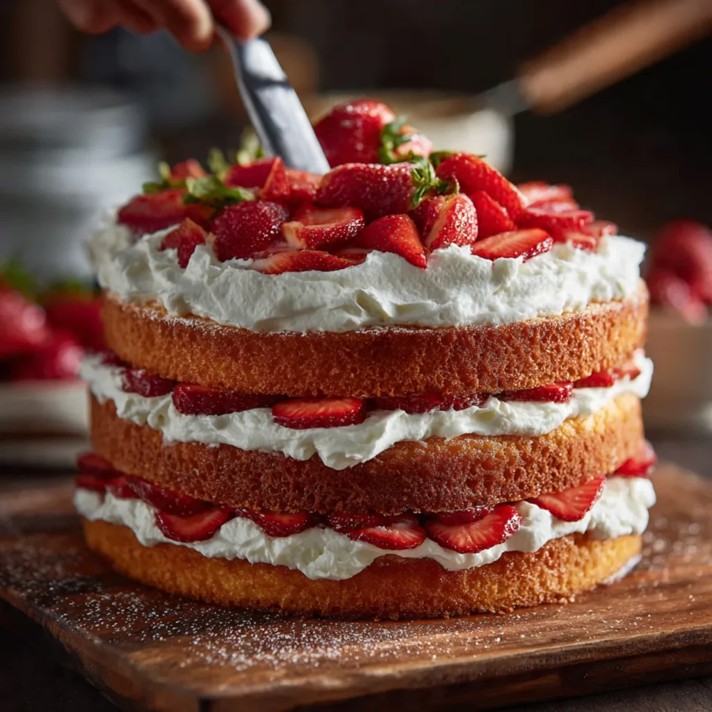 Strawberry Shortcake Cake Recipe Everyone Will Love 8 Assembling strawberry shortcake cake layers