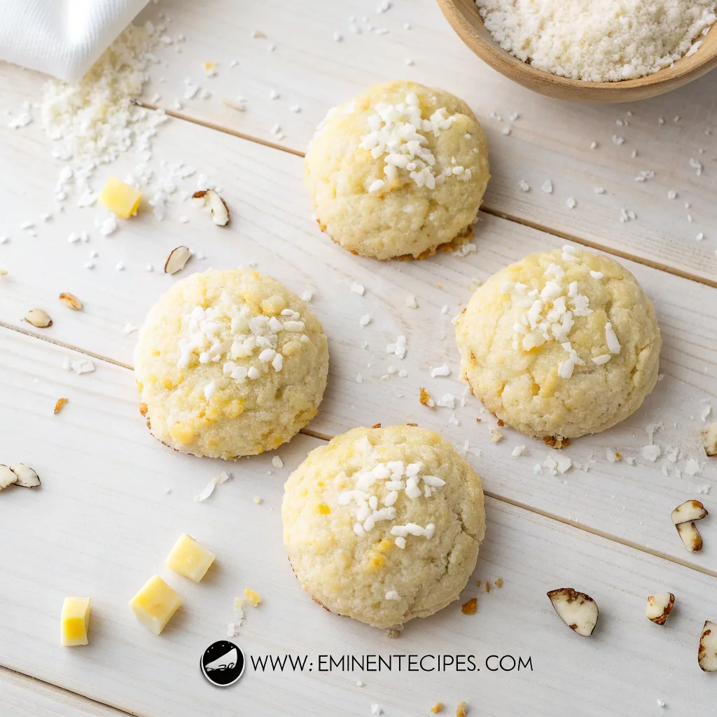 prompt flat lay of four lemon coconut cheesecake