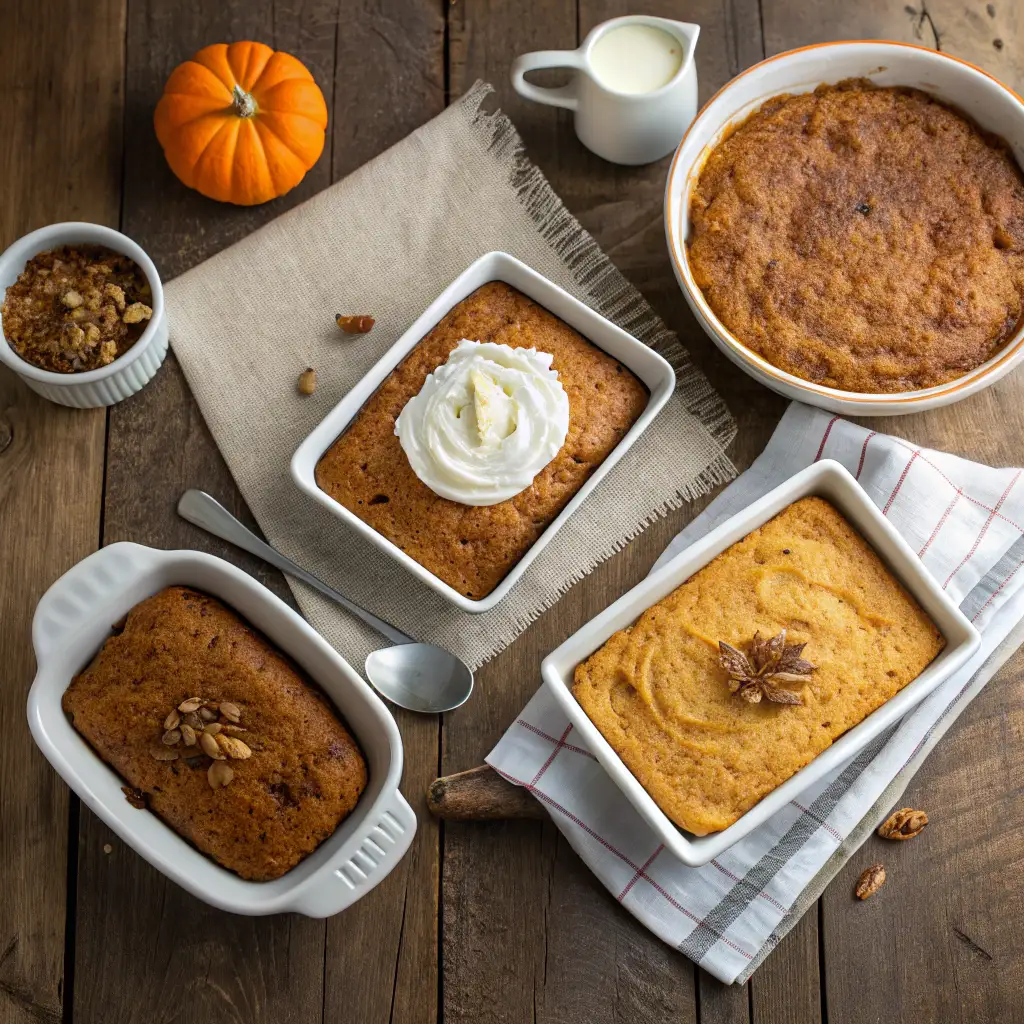 Pumpkin Dump Cake Graveyard – Scary Sweet Halloween Treat 11 Pumpkin dump cake variations flat lay