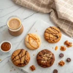 Four caramel macchiato cookie variations flat lay