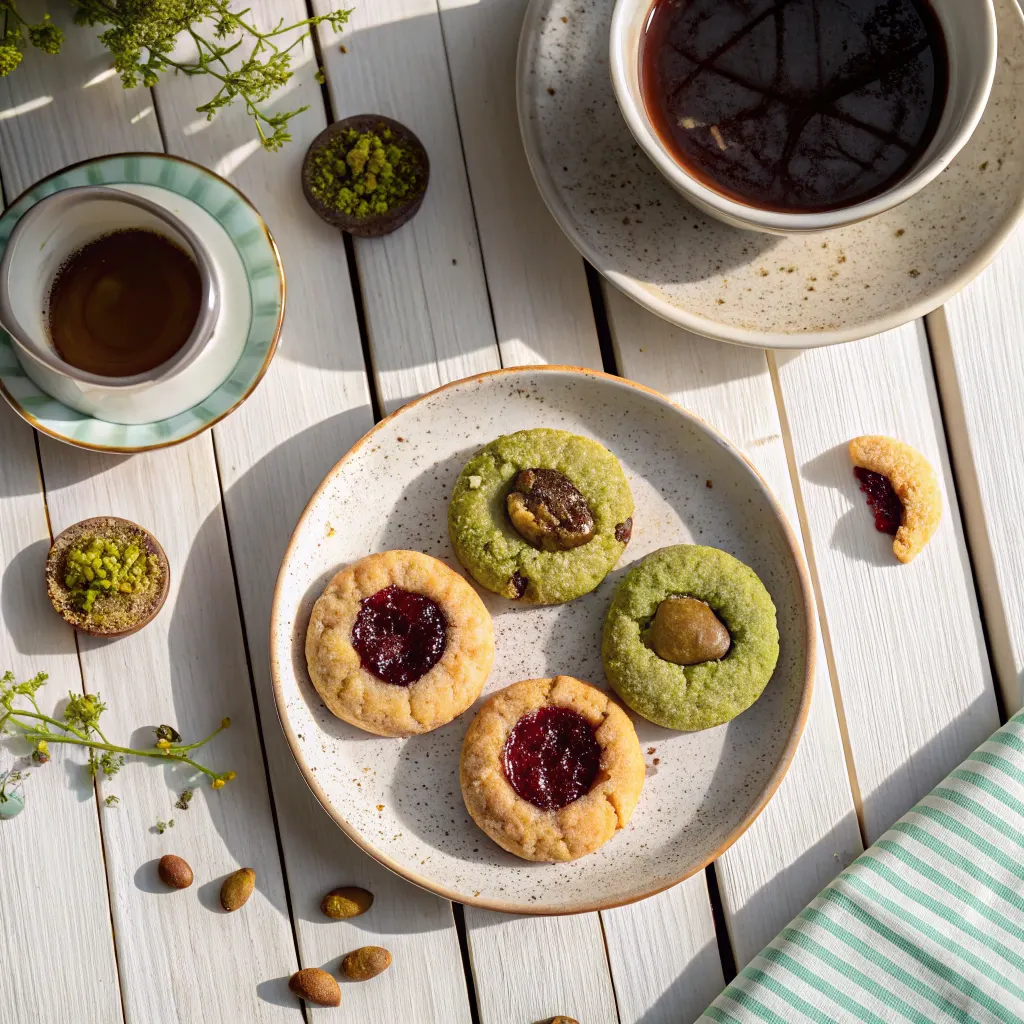 Pistachio Thumbprint Cookies with Jam – Easy and Delicious Recipe 11 Four variations of pistachio thumbprint cookies