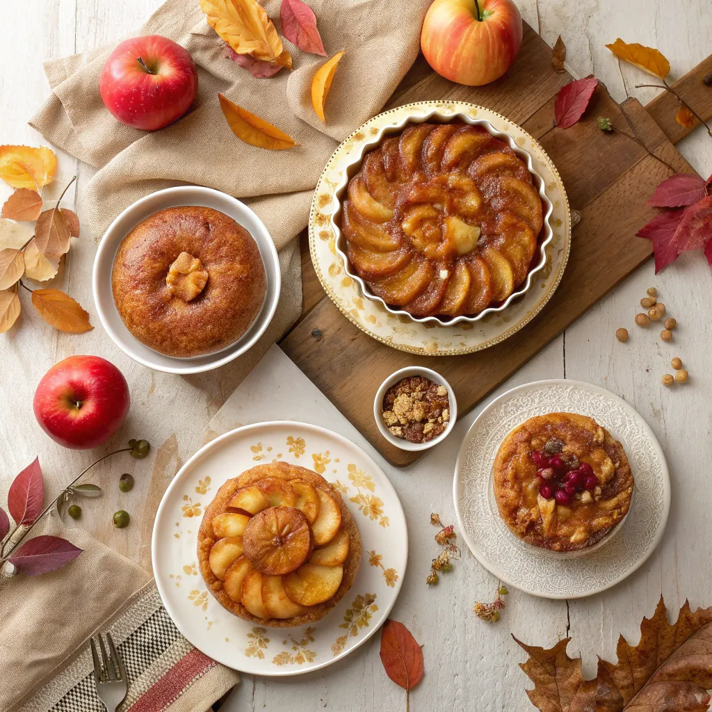 Variations of apple caramel upside-down pumpkin cake