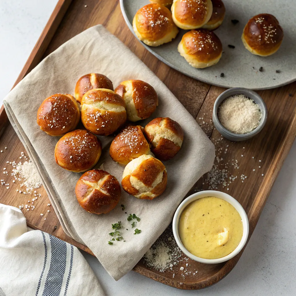 Buttery Soft Pretzel Bites Recipe – Family-Friendly and Delicious 2025 11 Finished buttery soft pretzel bites with dips