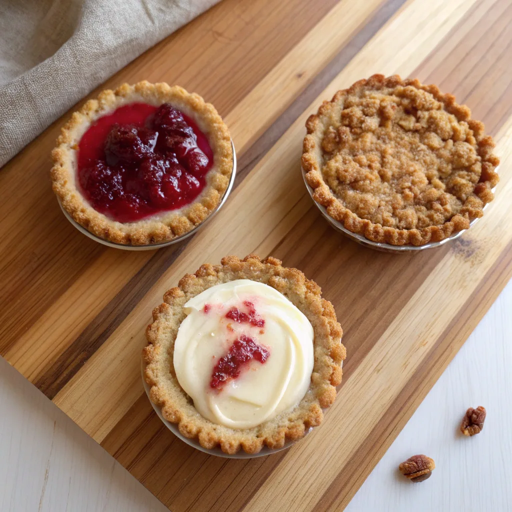 Variations of cranberry cream cheese crumb pie