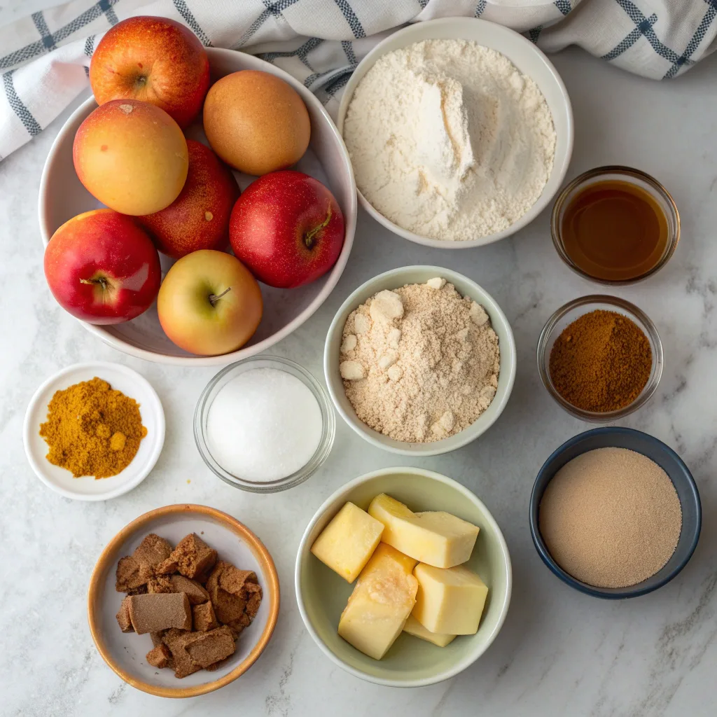Ingredients for apple caramel upside-down pumpkin cake