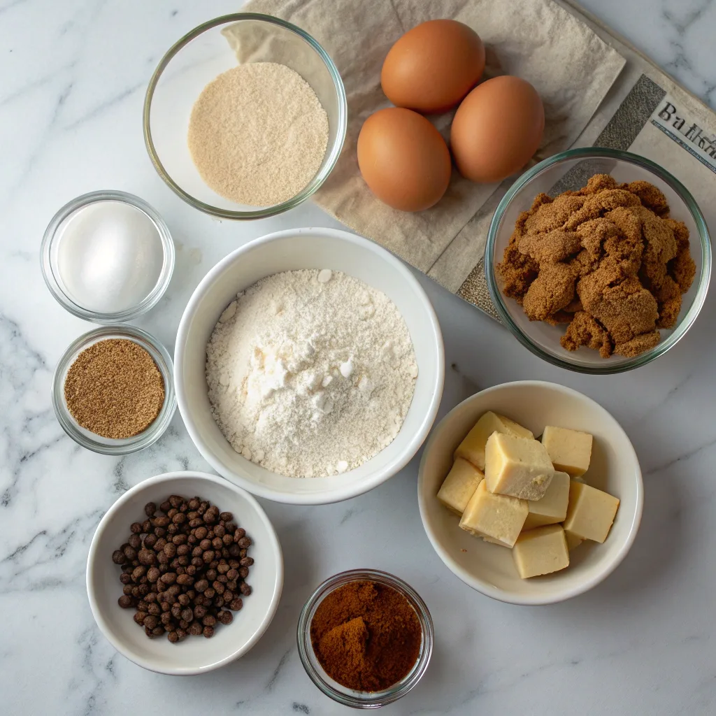 Ingredients for caramel macchiato cookies on counter