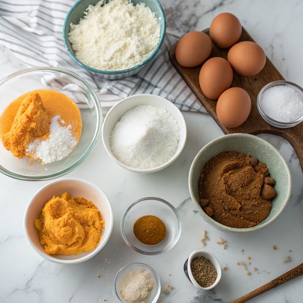 Ingredients for coconut pumpkin cake