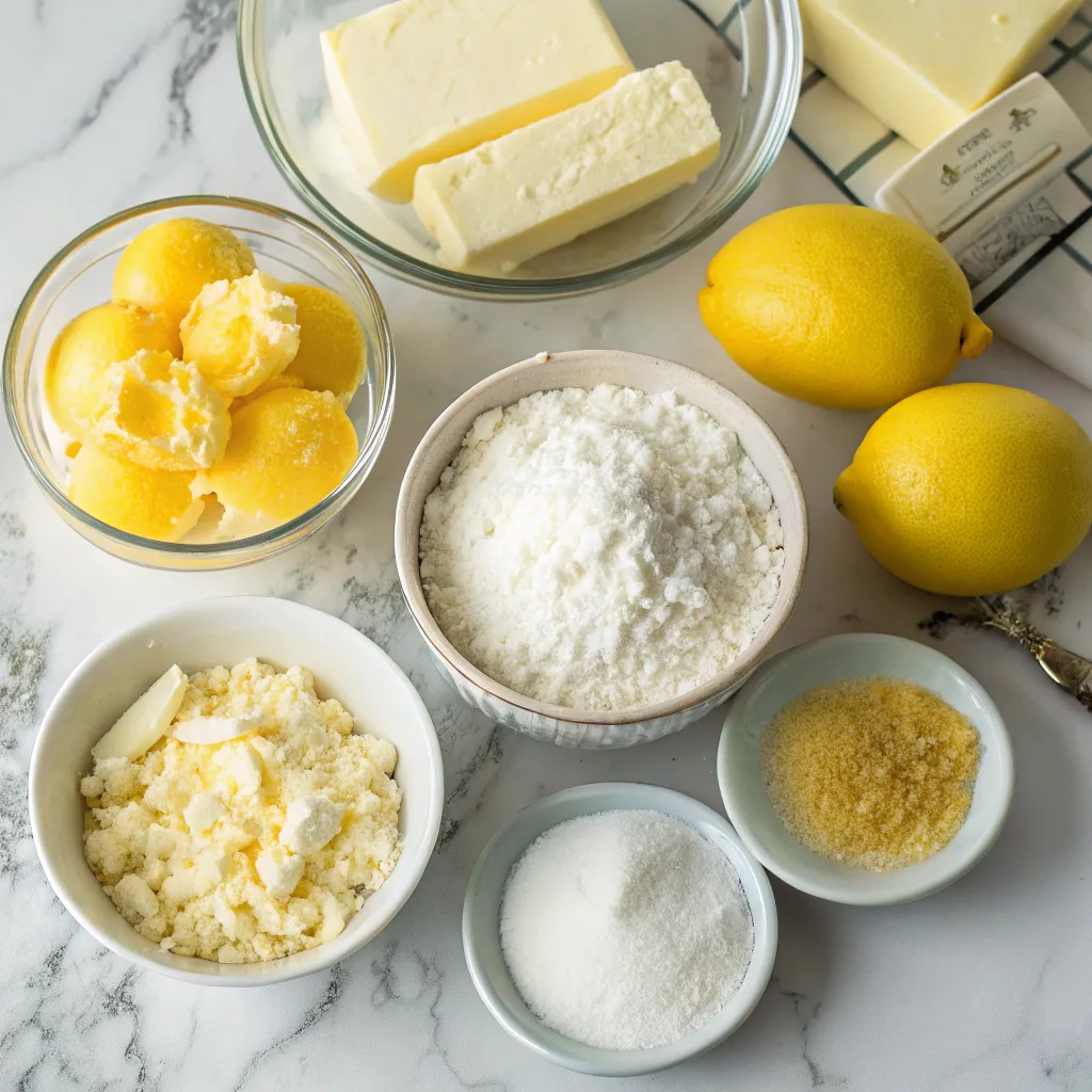 Ingredients for lemon cream cheese dump cake