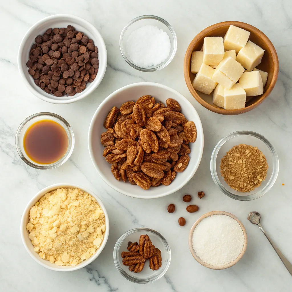 Ingredients for no-bake pecan pie balls laid out