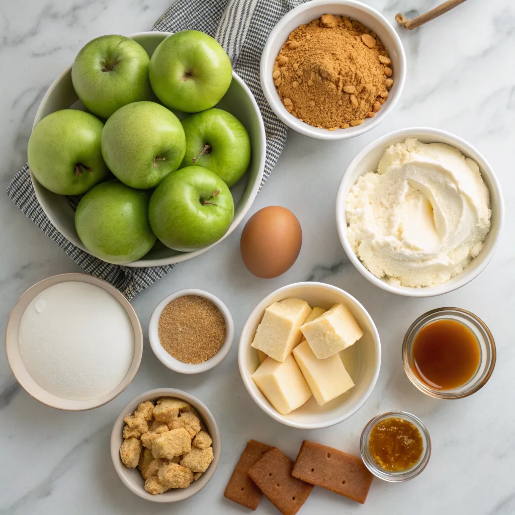 Ingredients for salted caramel apple pie cheesecake