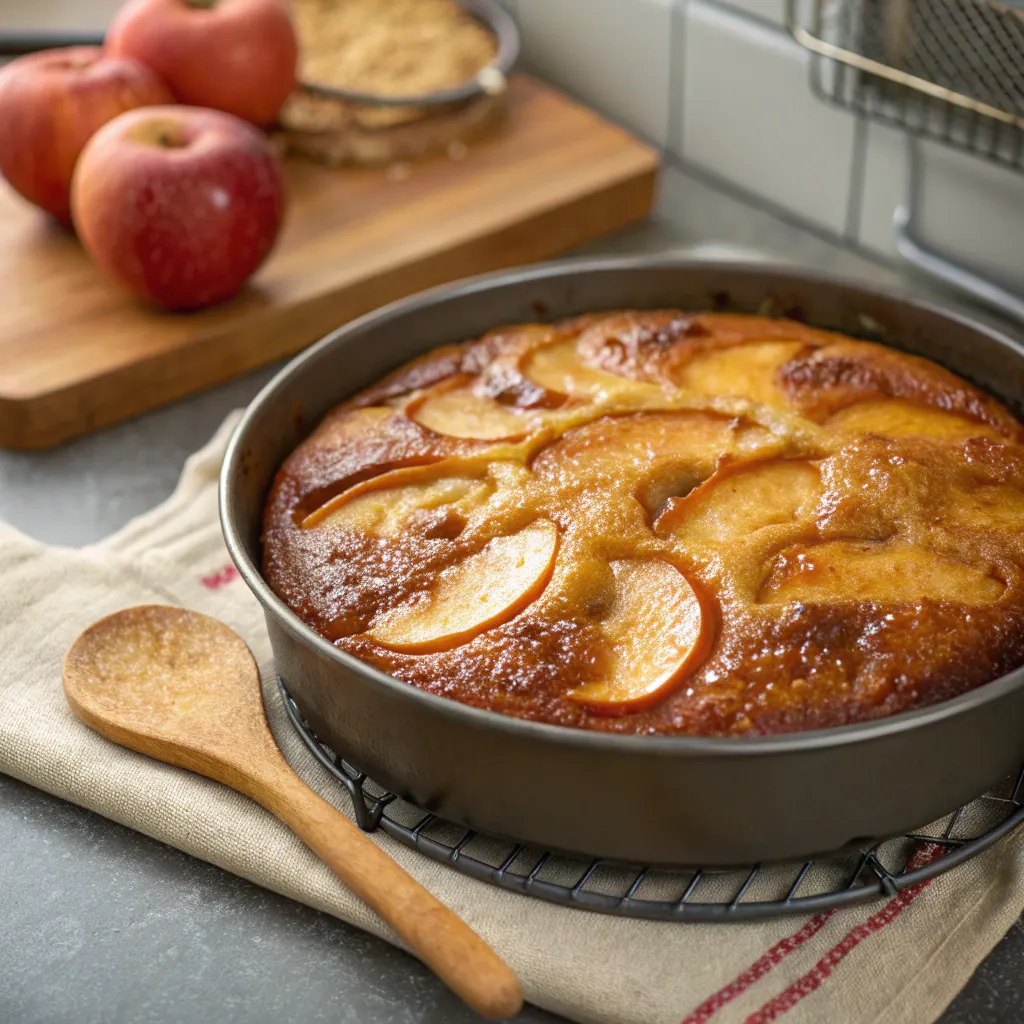 Cooking apple caramel upside-down pumpkin cake
