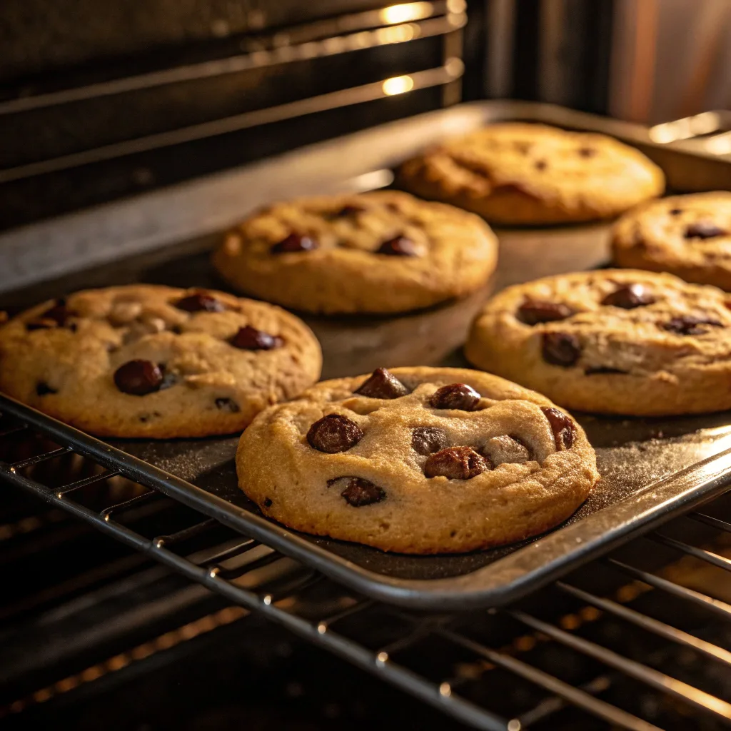 Brown Butter Chocolate Chip Cookies with Toffee and Extra Chocolate 10 Baking brown butter chocolate chip cookies in oven