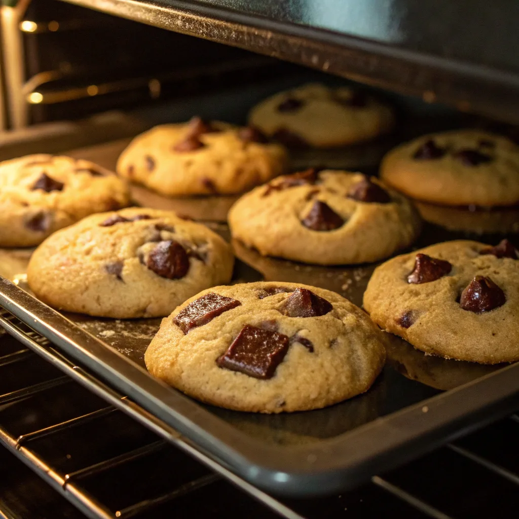 Chocolate Stuffed Cookies Recipe with Soft, Gooey Centers 10 Baking chocolate stuffed cookies in the oven