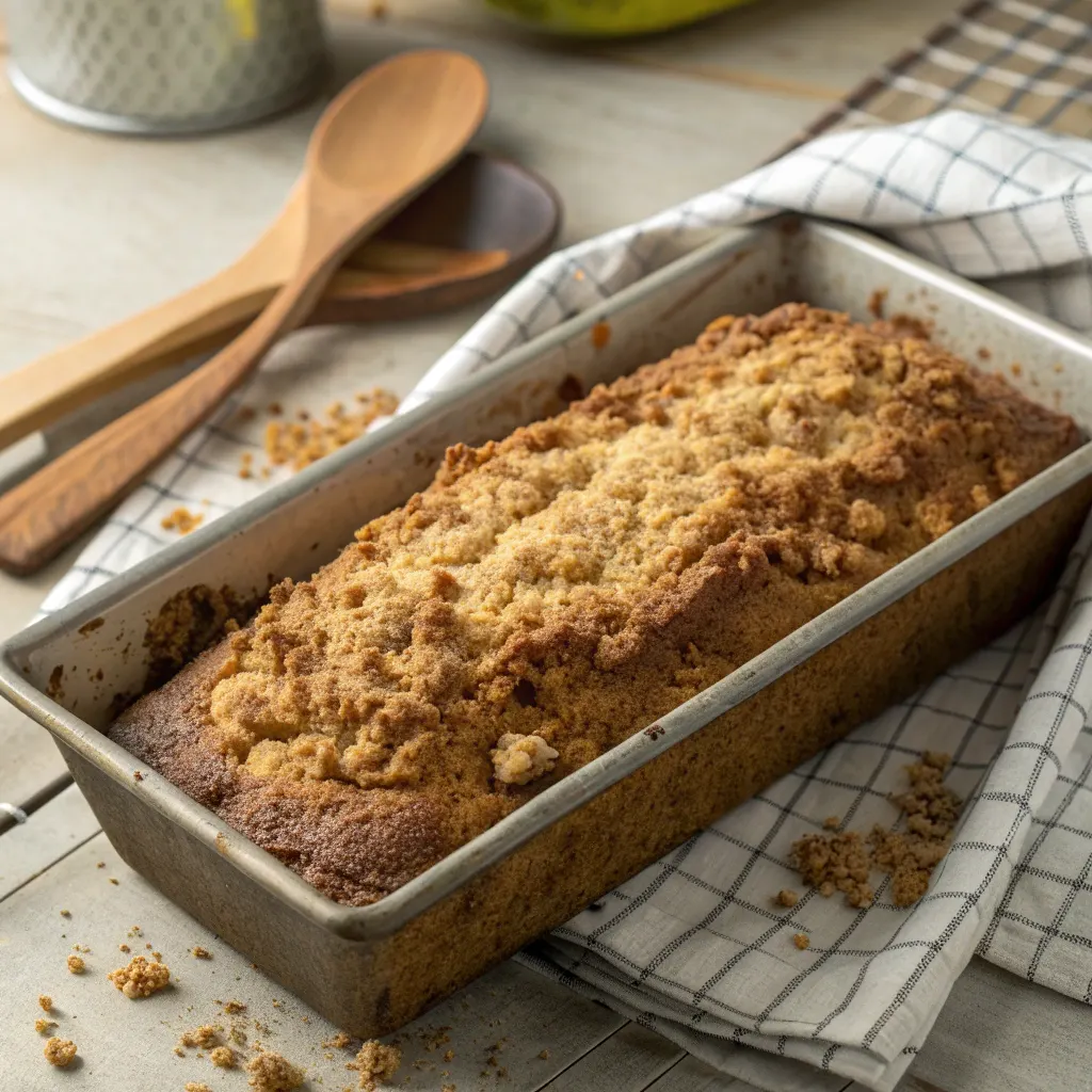 Cinnamon Crumb Banana Bread – Perfect for Any Occasion 10 Baking cinnamon crumb banana bread in loaf pan