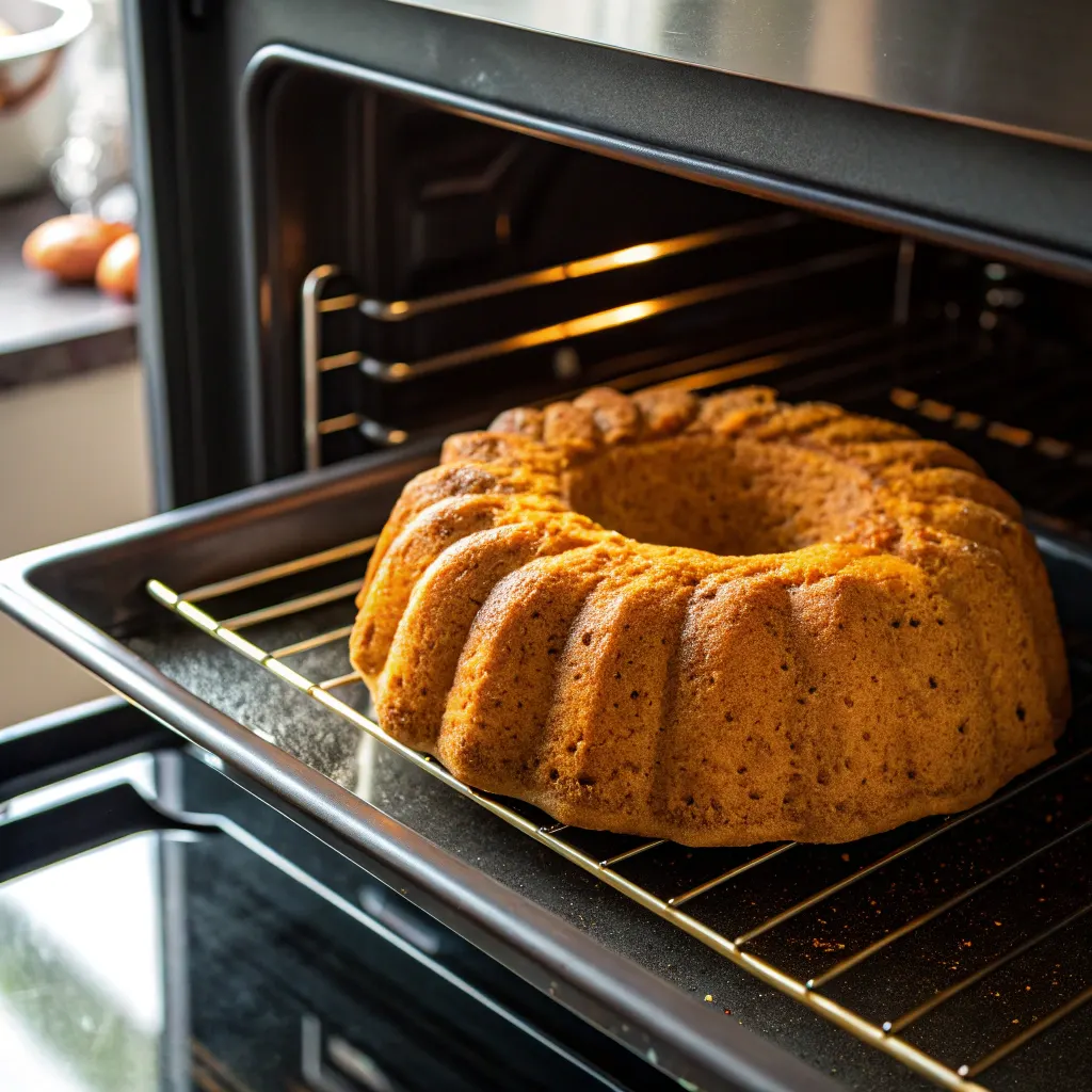 Baking coconut pumpkin cake in oven