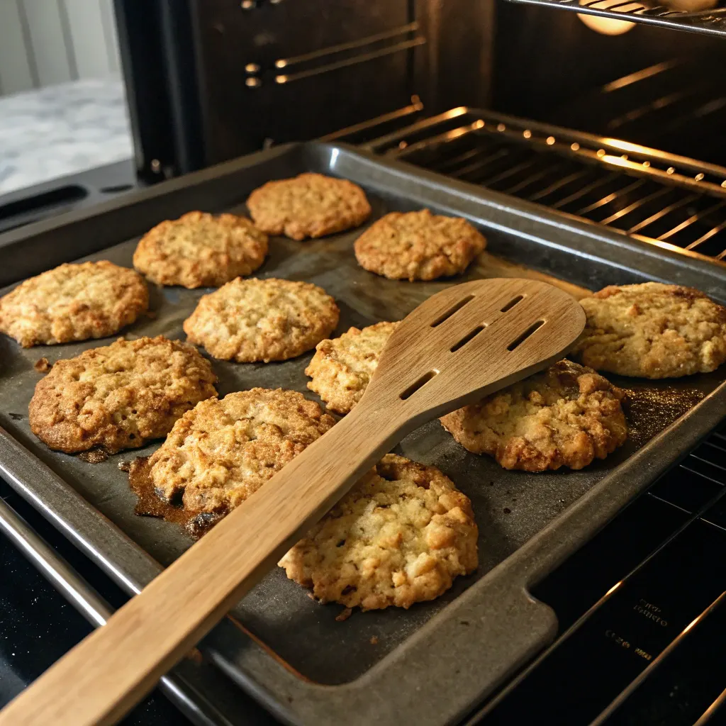 Baking oatmeal coconut cookies in oven